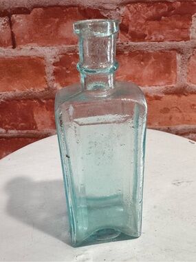 Antique A. AULT & CO Pain Relief Medicine Bottle 1800s Aqua Hand Blown Glass